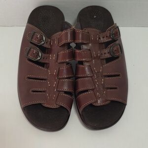 SAS Tango Heeled Buckle Sandals Brown Leather Sz 8M